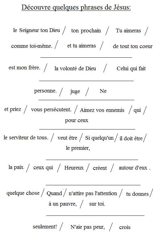 Jeux découvre quelques phrase de Jésus